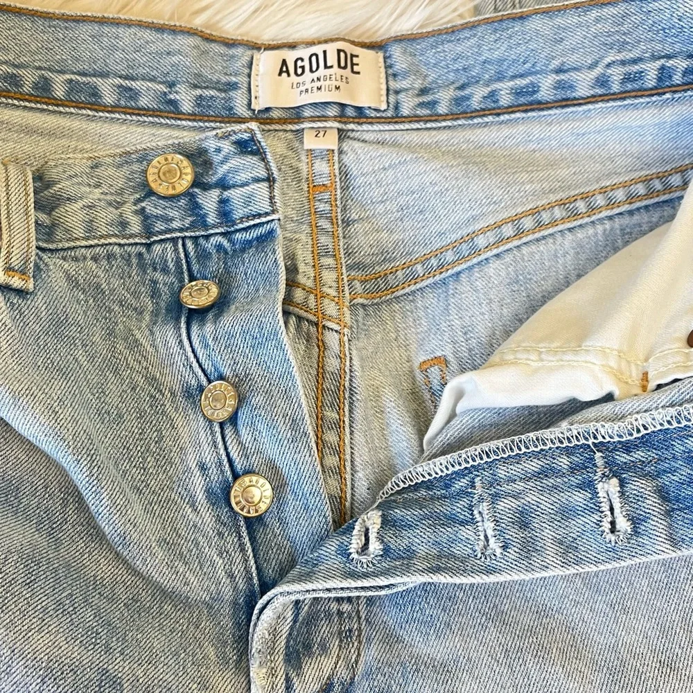 Agolde Riley High Rise Straight Crop jeans light blue distressed size 27 - Picture 4 of 12